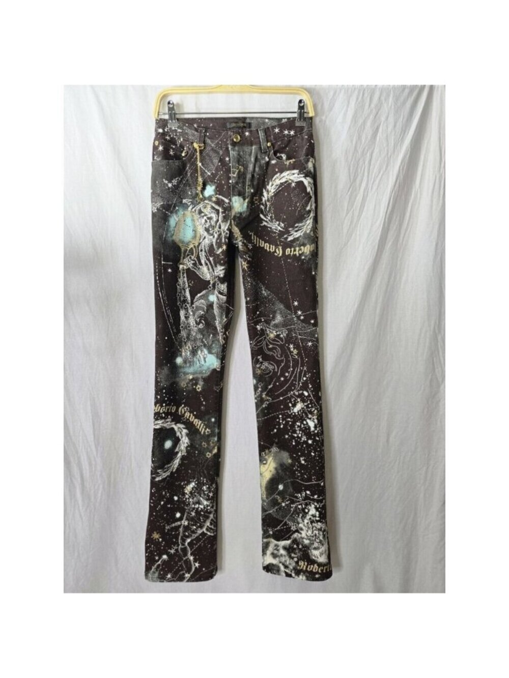 2003 Roberto Cavalli Astrology Logo Print Horoscope Jeans Pants Size Small- HTF